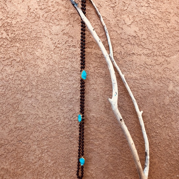Black Onyx & Raw Turquoise Necklace - Picture 6 of 7